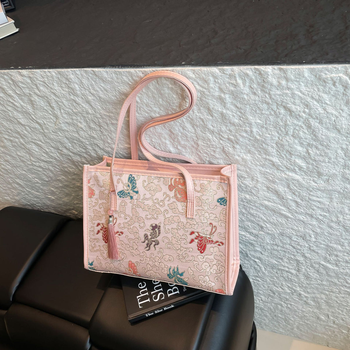 Embroidered Butterfly Pattern Handbag