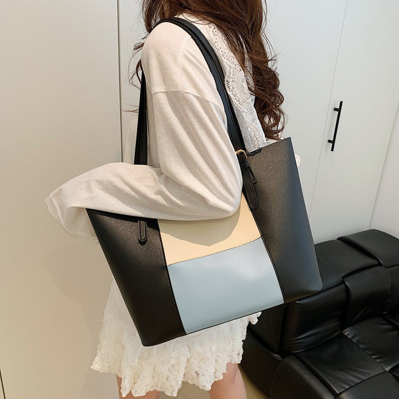 Women's spacious tote bag with elegant color block details-https://detail.1688.com/offer/940166356746.html-Calm Wears-Green-nothing-Calm Wears