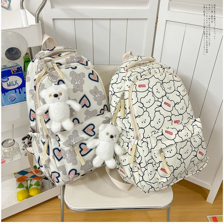 Backpack with Cute Bear Pattern and Functional Compartments