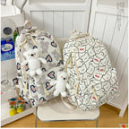 Backpack with Cute Bear Pattern and Functional Compartments