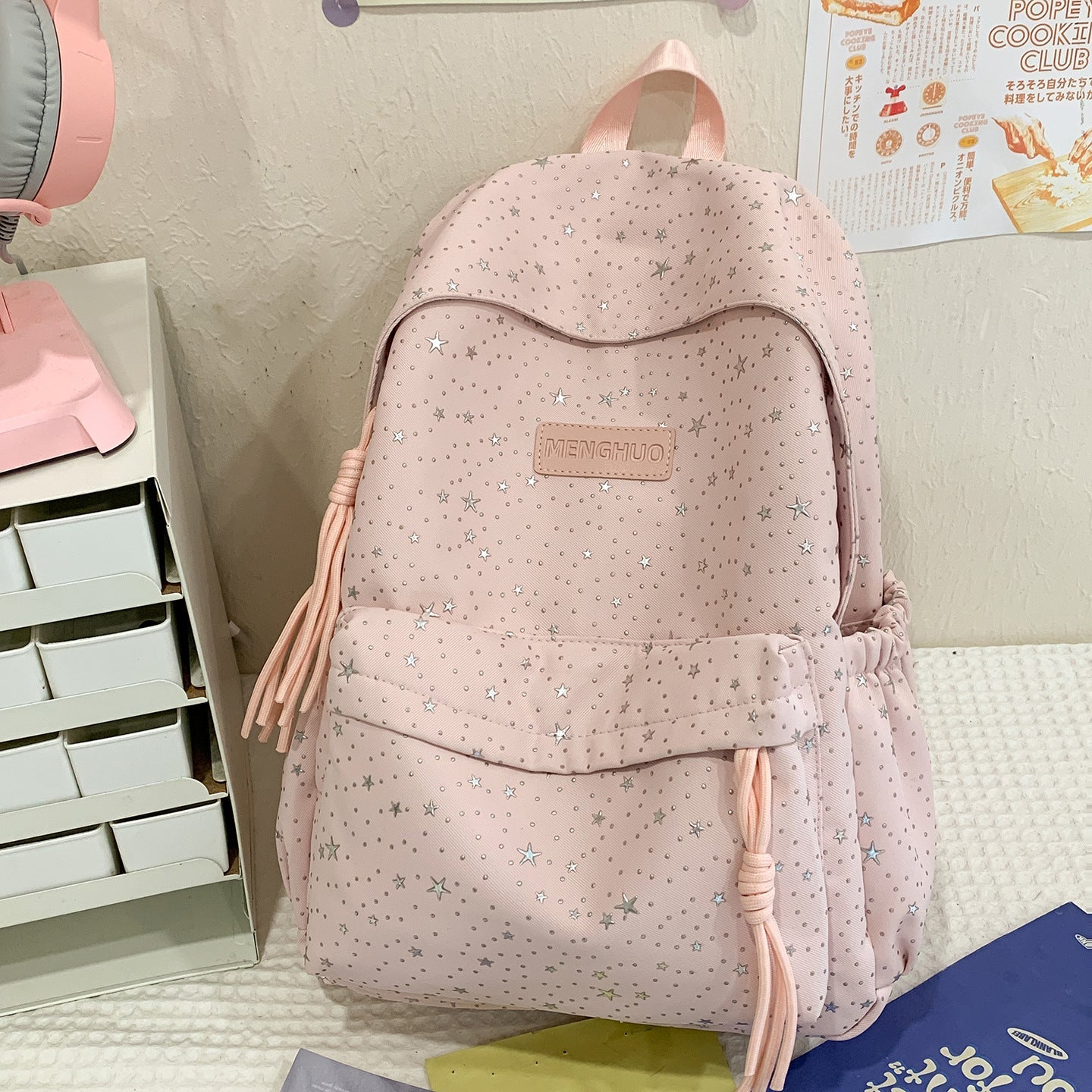 Star-Print Casual School Backpack-https://detail.1688.com/offer/1033679379725.html-Calm Wears-Pink-Calm Wears
