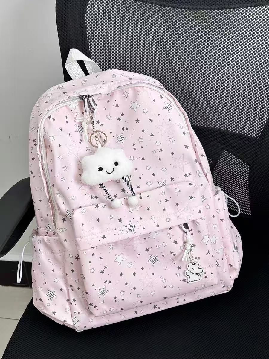 Backpack with Sparkling Star Motif and Charming Pendant