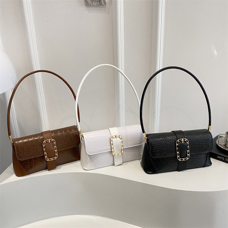 Crocodile Patterned Chain Strap Handbag