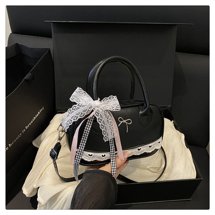 Elegant Lace-Trimmed Bow Handbag
