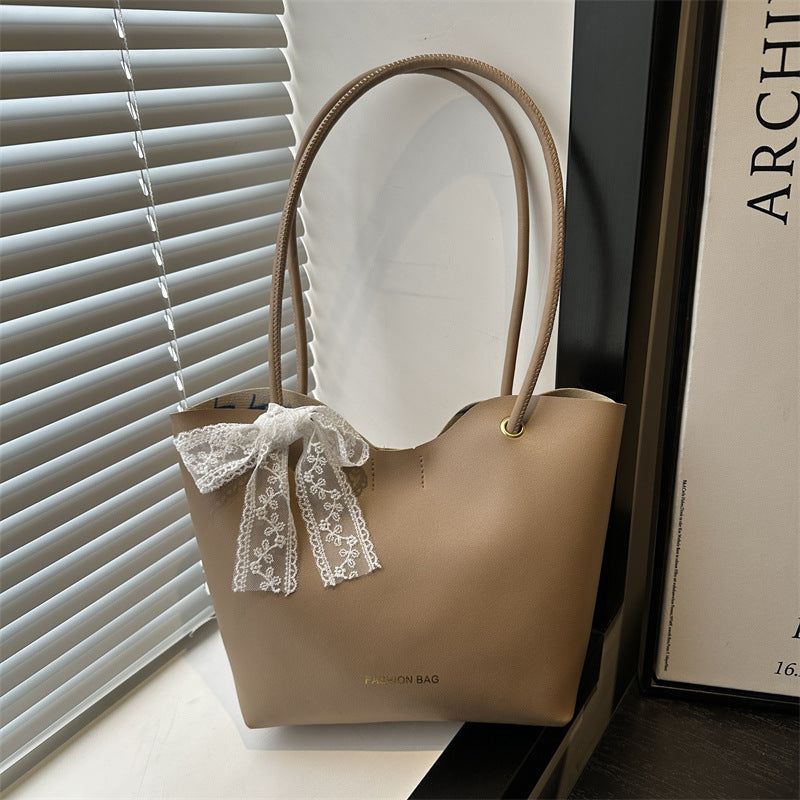 Women’s tote bag made of high-quality synthetic leather with playful bow detail-https://detail.1688.com/offer/912998880243.html-Calm Wears-Khaki-nothing-Calm Wears