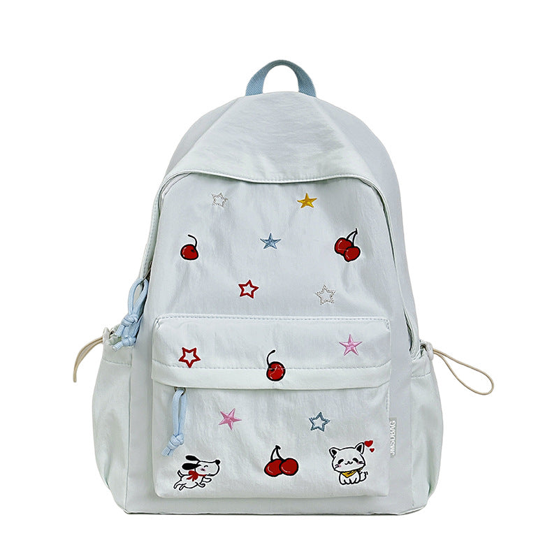 Playful Character Embroidered School Backpack