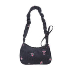 Embroidered Denim Shoulder Bag