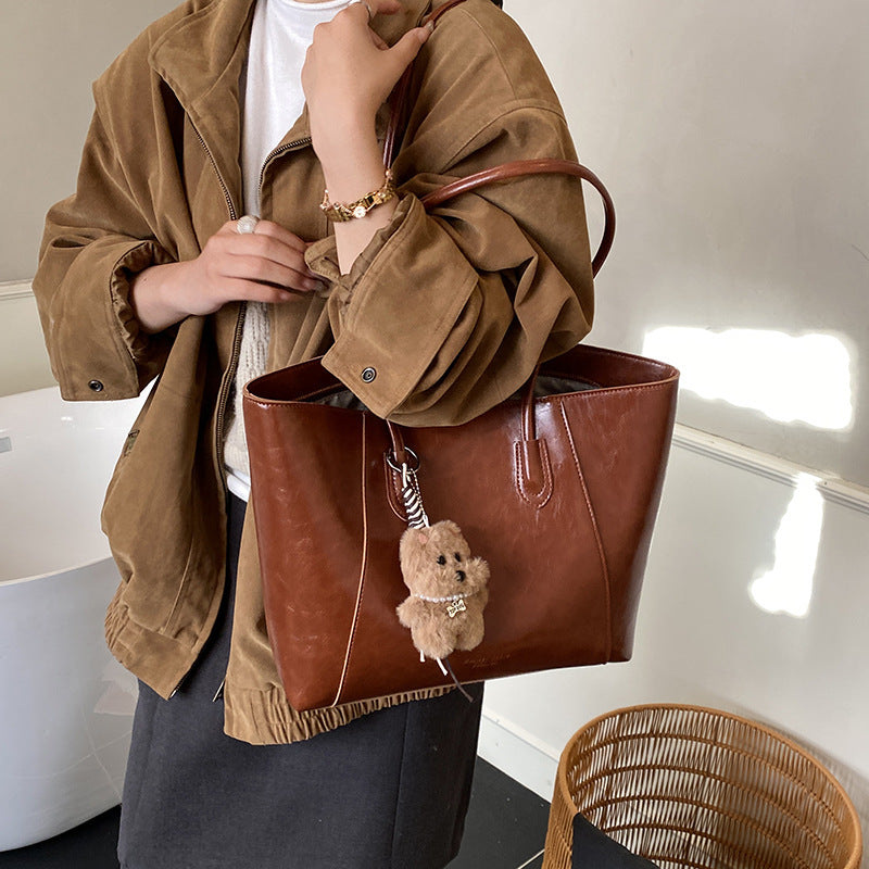Women’s tote bag with high-quality faux leather and practical interior-https://detail.1688.com/offer/999454802196.html-Calm Wears-Braun-Size: With pendant-Calm Wears
