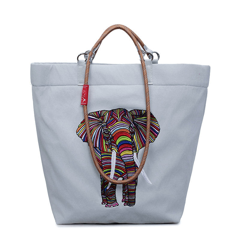 Women's casual tote bag with colorful elephant motif-https://detail.1688.com/offer/1016481794409.html-Calm Wears-Light gray-S-Calm Wears