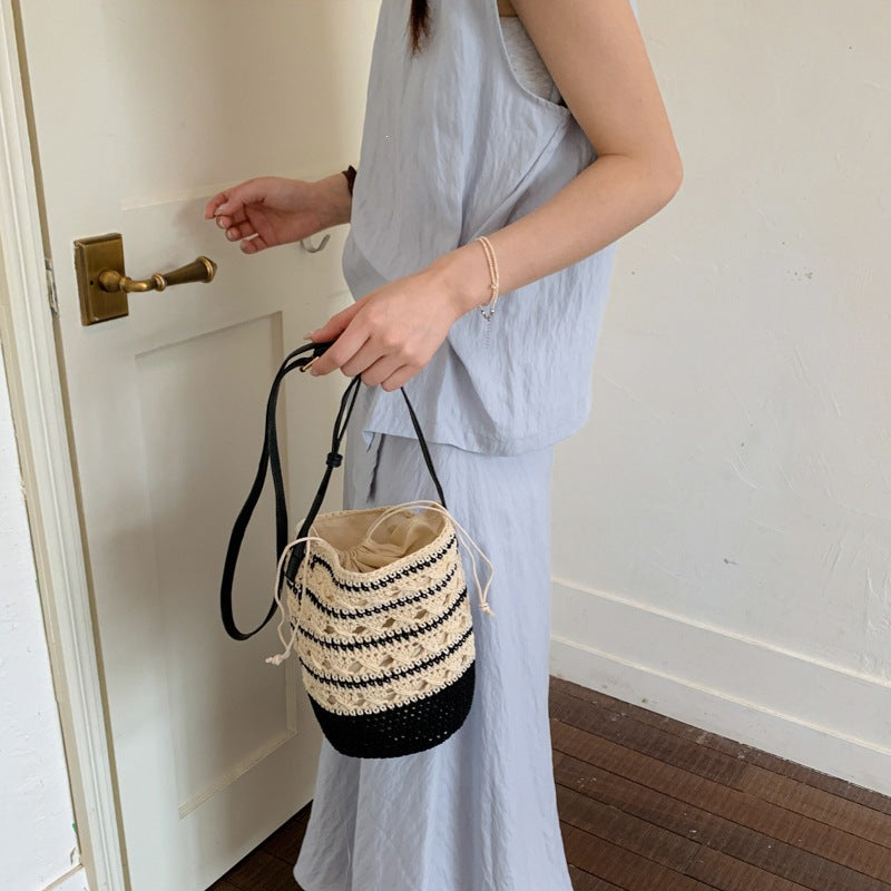Ladies crocheted shoulder bag with fashionable drawstring-https://detail.1688.com/offer/1046006069849.html-Calm Wears-Beige-nothing-Calm Wears