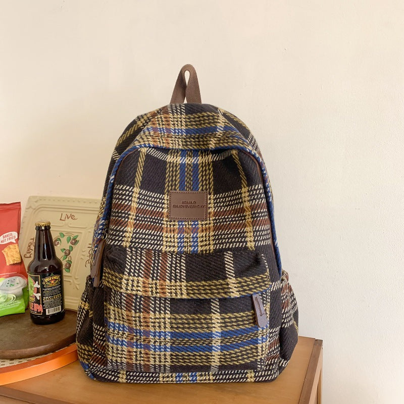 Cozy Plaid Patterned School Backpack-https://detail.1688.com/offer/826423679318.html-Calm Wears-Black Brown-Calm Wears