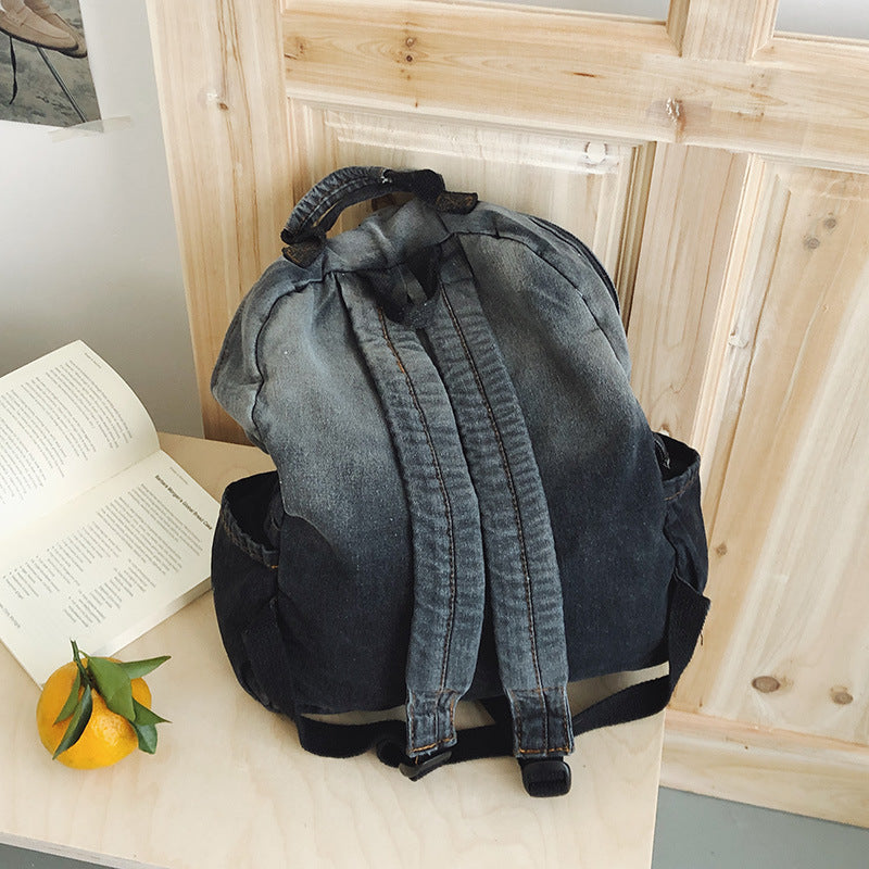 Creative Graphic Print Denim School Backpack