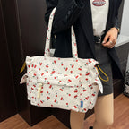 Cherry Print Multi-Pocket Tote Bag