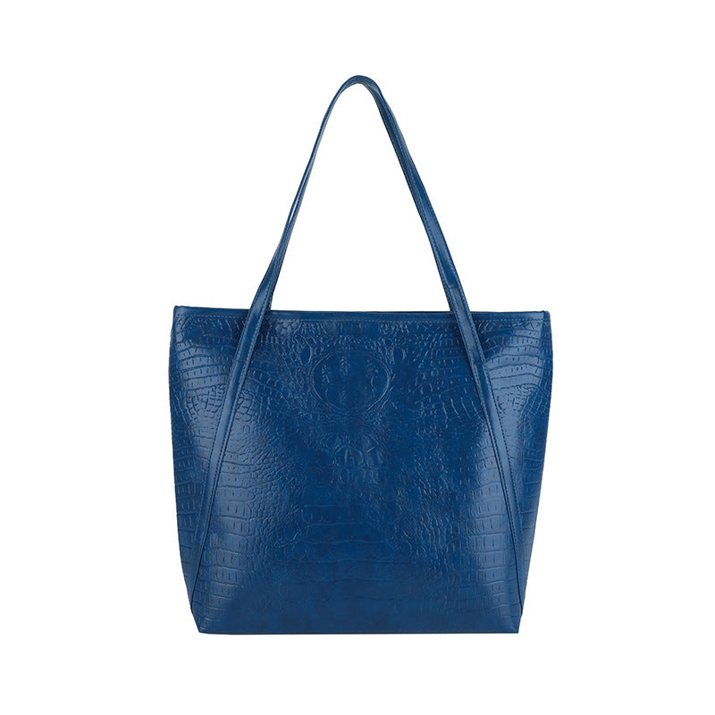 Crocodile-Embossed Leather Tote Bag
