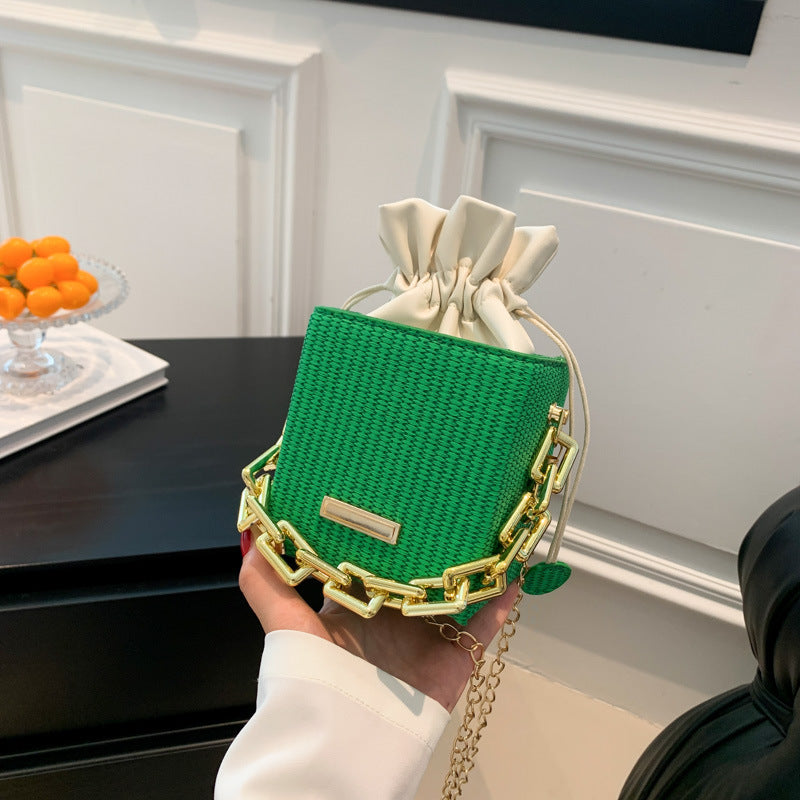 Women's mini handbag with unique chain embellishment and classic drawstring-https://detail.1688.com/offer/791131697210.html-Calm Wears-Green-nothing-Calm Wears