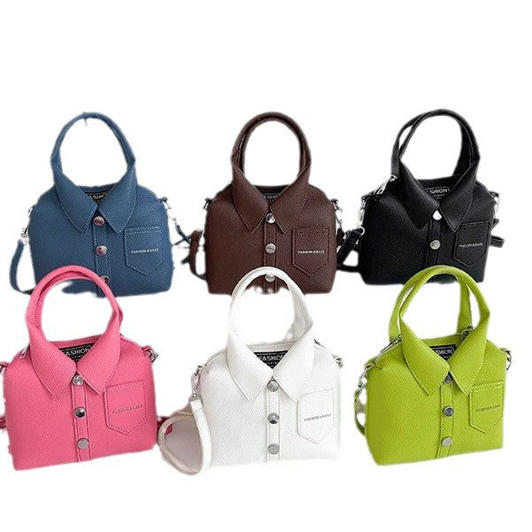 Ladies mini handbag in shirt design with adjustable shoulder strap