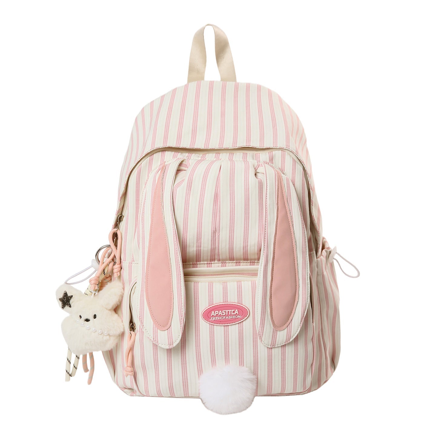 Cute Bunny Ears Striped School Backpack-https://detail.1688.com/offer/1007956641511.html-Calm Wears-Pink-Calm Wears