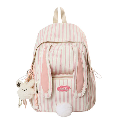 Cute Bunny Ears Striped School Backpack-https://detail.1688.com/offer/1007956641511.html-Calm Wears-Pink-Calm Wears