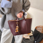 Women's Tote Bag with Modern Design and Unique Beaded Pendant-https://detail.1688.com/offer/998937224371.html-Calm Wears-Braun-Size: With pendant-Calm Wears