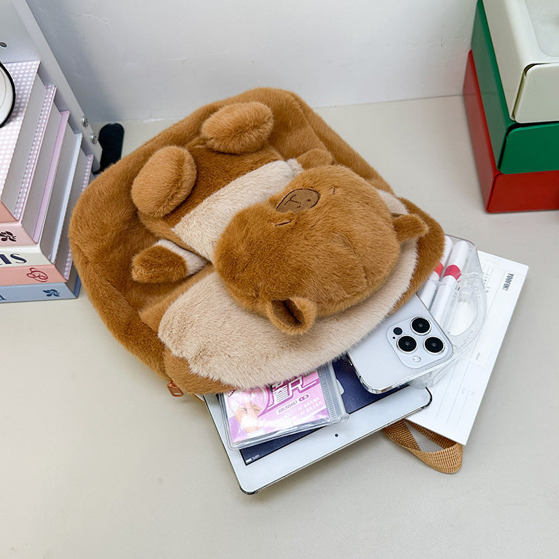 Plush backpack with animal cuddly motif