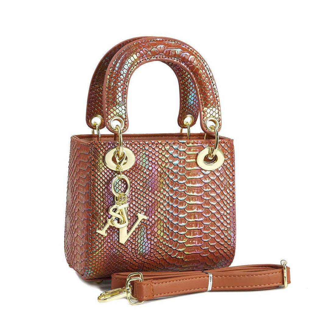 Ladies elegant mini handbag in modern snakeskin look with removable shoulder strap