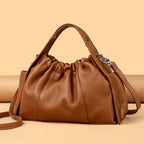 Textured Leather Drawstring Satchel
