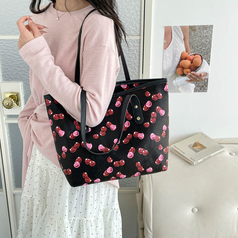 Women Tote Bag with fruity cherry motif-https://detail.1688.com/offer/1044003895506.html-Calm Wears-Black-nothing-Calm Wears