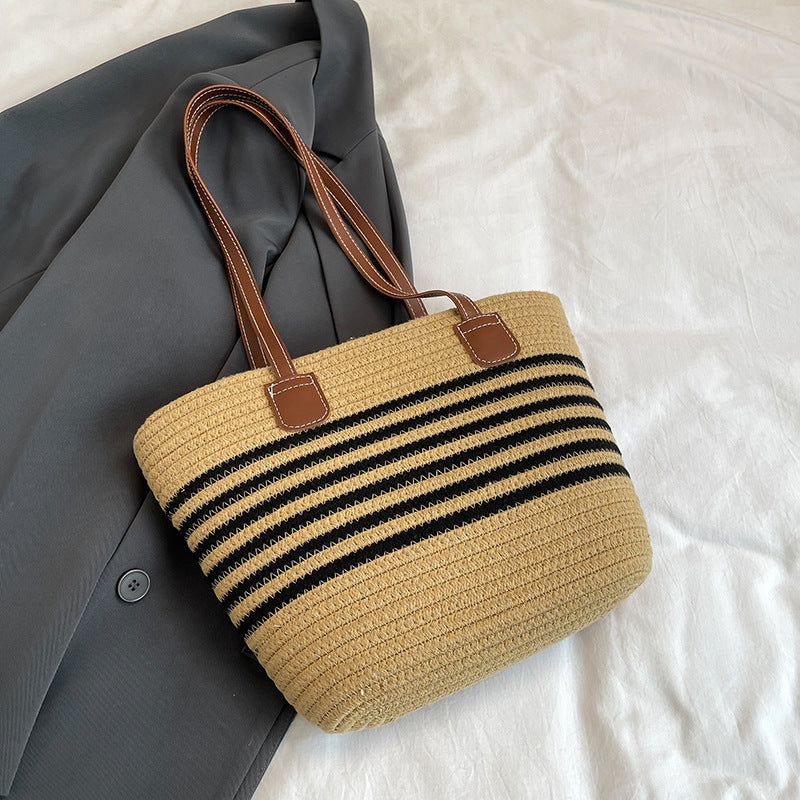 Striped Woven Beach Tote Bag