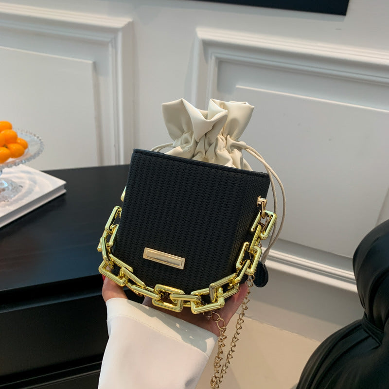 Women's mini handbag with unique chain embellishment and classic drawstring-https://detail.1688.com/offer/791131697210.html-Calm Wears-Black-nothing-Calm Wears