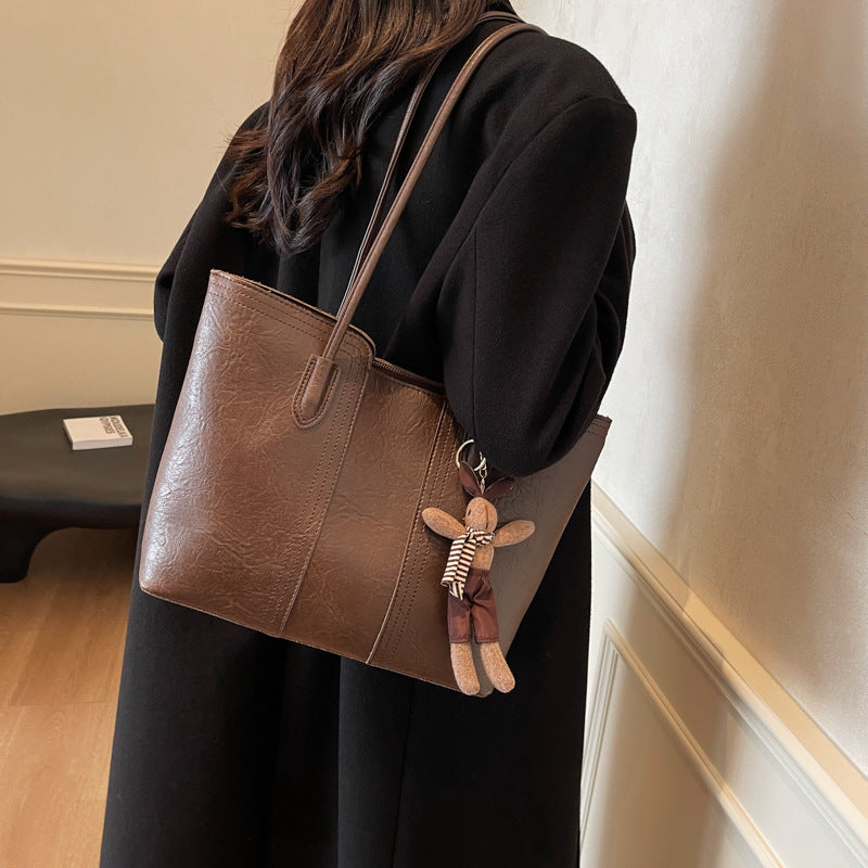 Ladies stylish tote bag with charming keychain-https://detail.1688.com/offer/977740845541.html-Calm Wears-White-Size: without pendant-Calm Wears