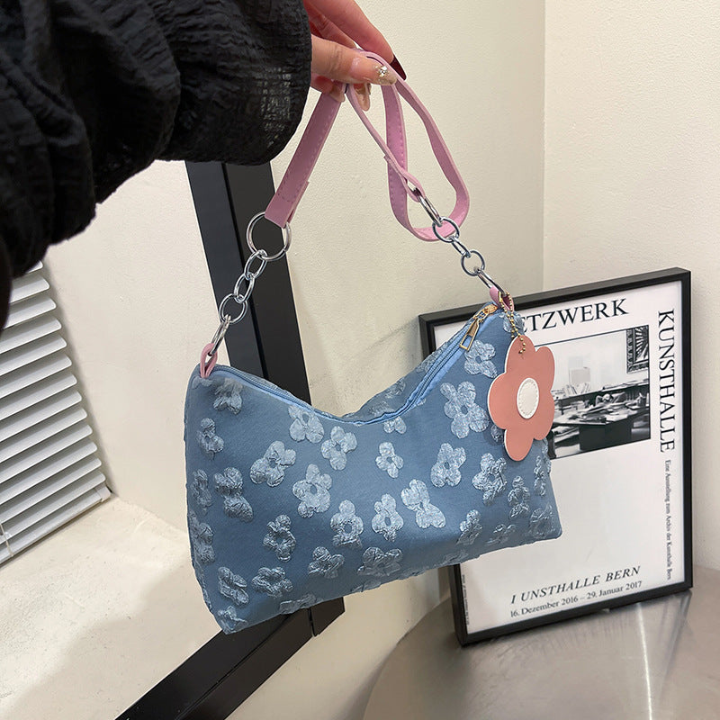 Stylish Hobo Handbag with Floral Charm