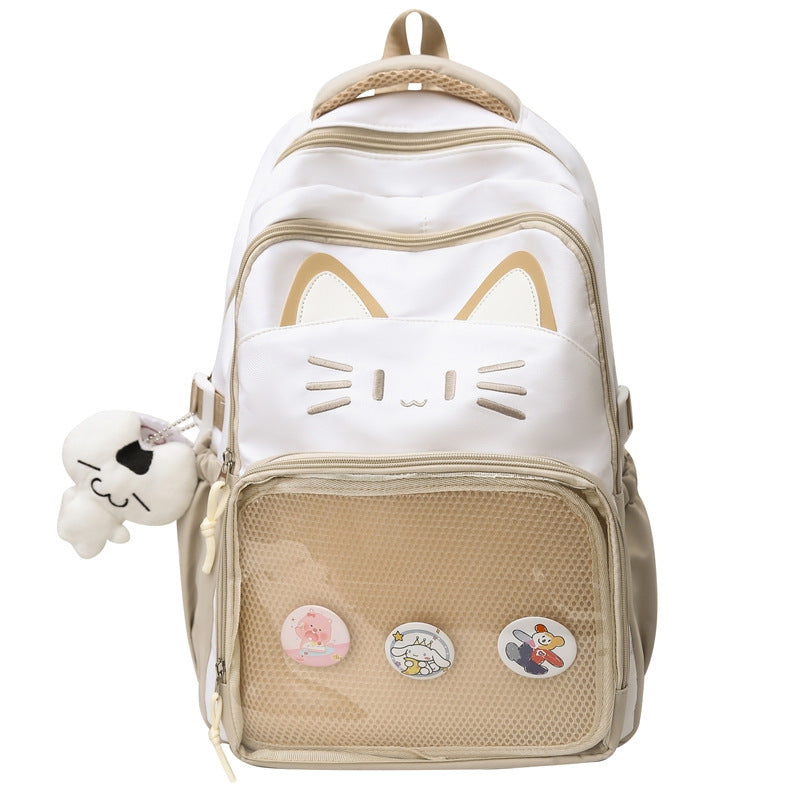 Cute Cat-Themed School Backpack-https://detail.1688.com/offer/857308812538.html-Calm Wears-Khaki-Calm Wears