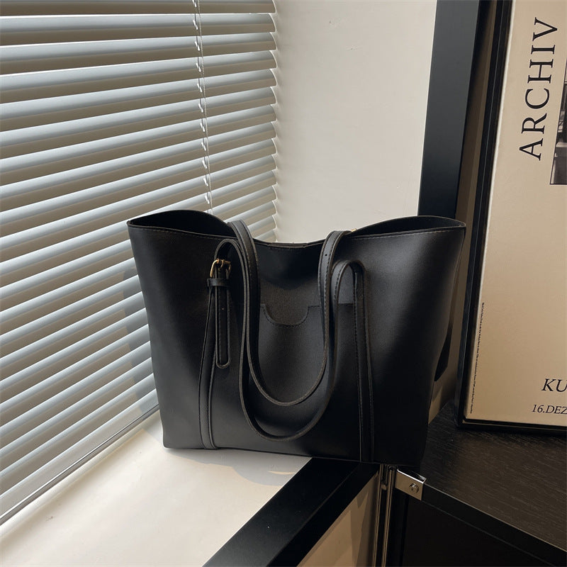 Women's tote bag made of structured synthetic leather with stylish detail-https://detail.1688.com/offer/1028567193083.html-Calm Wears-Black-nothing-Calm Wears
