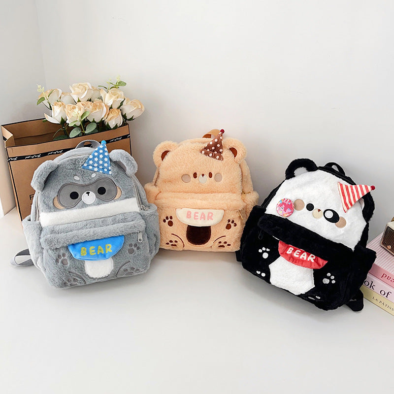 Plush backpack with cute bear motif