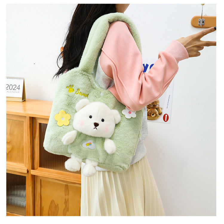 Plush Shoulder Bag with Cute Bear Design