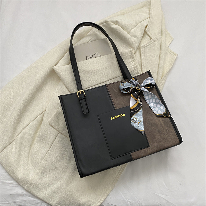 Women's tote bag with fashionable design and decorative silk ribbon-https://detail.1688.com/offer/790342881379.html-Calm Wears-Black-nothing-Calm Wears