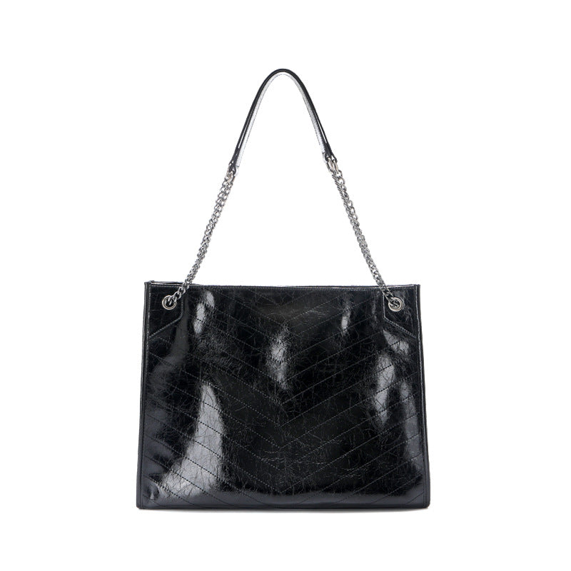 Women's Tote Bag made of shiny faux leather with quilted pattern-https://detail.1688.com/offer/1039394774896.html-Calm Wears-Black-39-Calm Wears