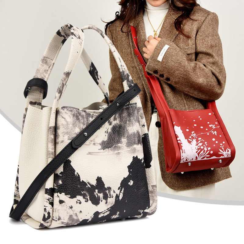 Artistic Print Leather Handbag