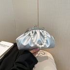 Elegant Clutch Handbag with Pearl Chain