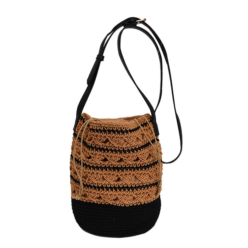 Ladies crocheted shoulder bag with fashionable drawstring-https://detail.1688.com/offer/1046006069849.html-Calm Wears-Khaki-nothing-Calm Wears