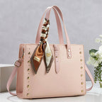 Ladies elegant tote bag with golden studs and fashionable scarf-https://detail.1688.com/offer/1045520995476.html-Calm Wears-Rosa-301023-Calm Wears