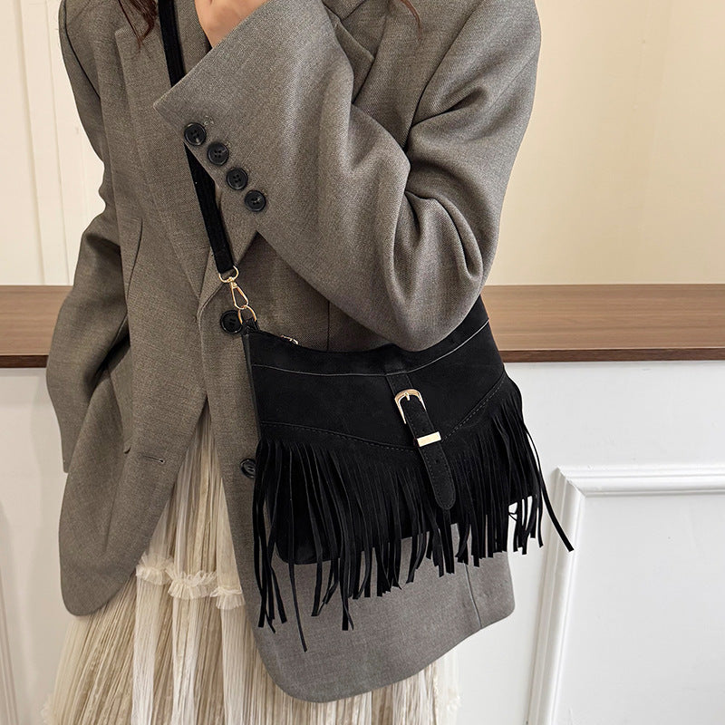 Suede Fringe Crossbody Bag
