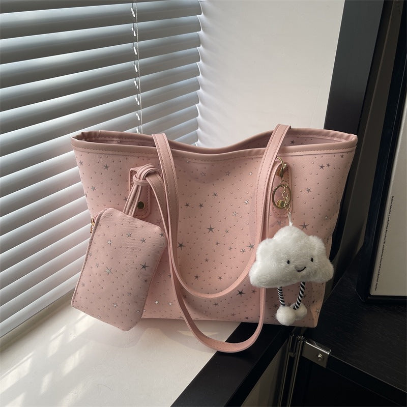 Women's large tote bag with sparkling star design and detachable cosmetic pouch-https://detail.1688.com/offer/1027807811512.html-Calm Wears-Rosa-Size: With pendant-Calm Wears