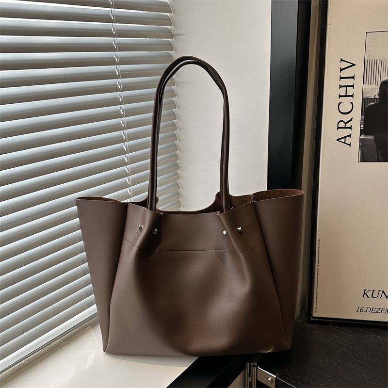 Ladies tote bag with elegant minimalist structure and sturdy carrying handles-https://detail.1688.com/offer/1027680059148.html-Calm Wears-Coffee-nothing-Calm Wears