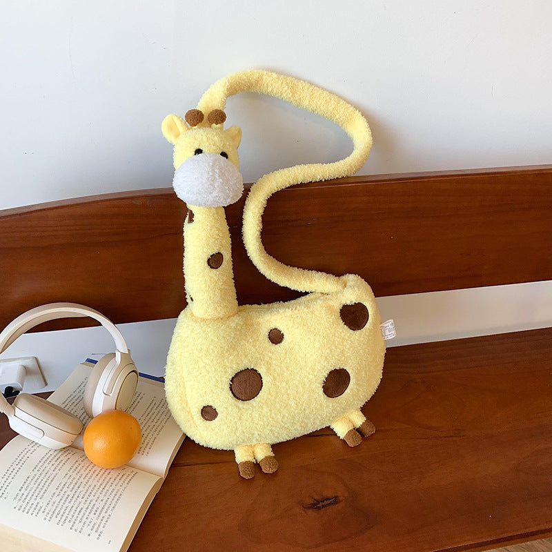 Plush Shoulder Bag in Giraffe Design