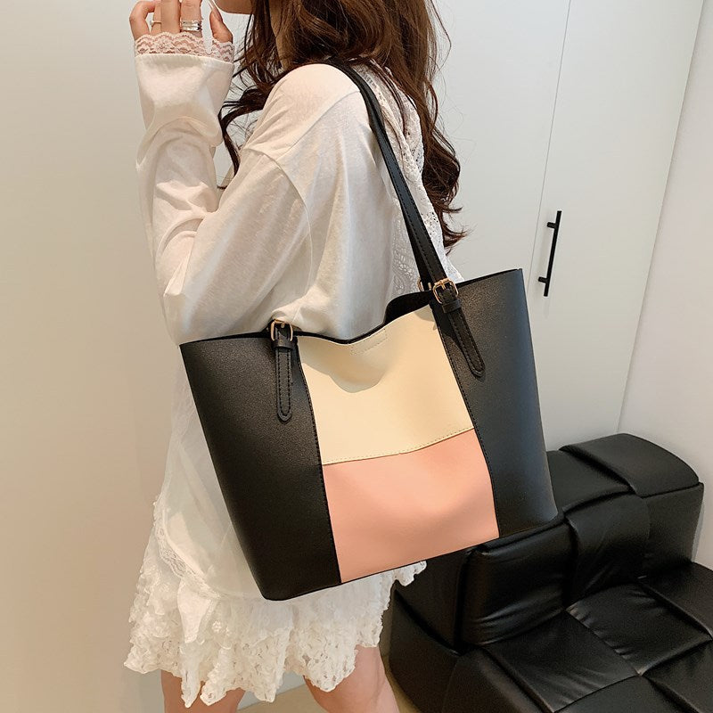 Versatile Color Block Tote Bag