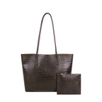 Crocodile-Embossed Tote Bag with Detachable Clutch