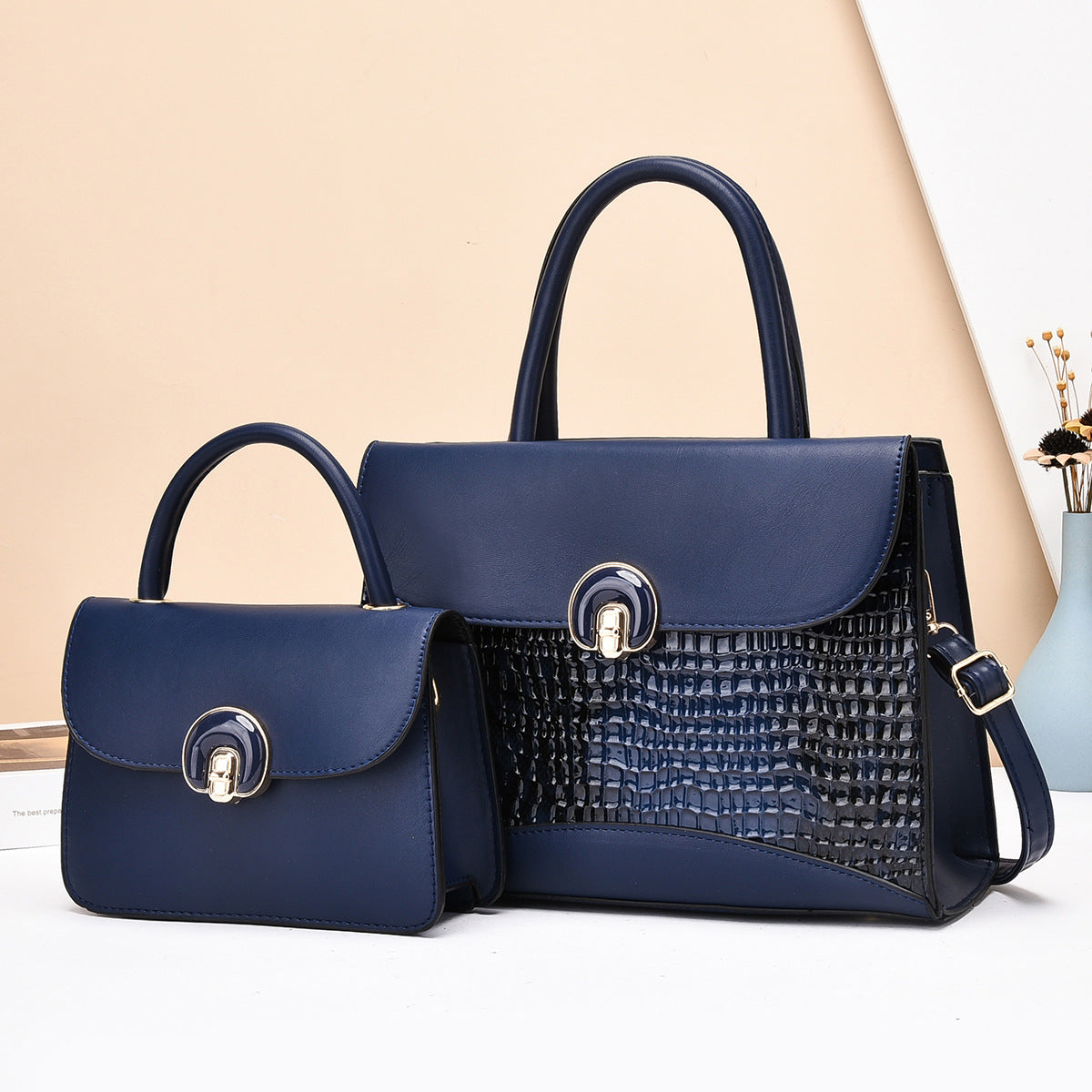 Women's Handbag Set with Luxurious Crocodile Leather Design-https://detail.1688.com/offer/851779627755.html-Calm Wears-Blue-301121-Calm Wears