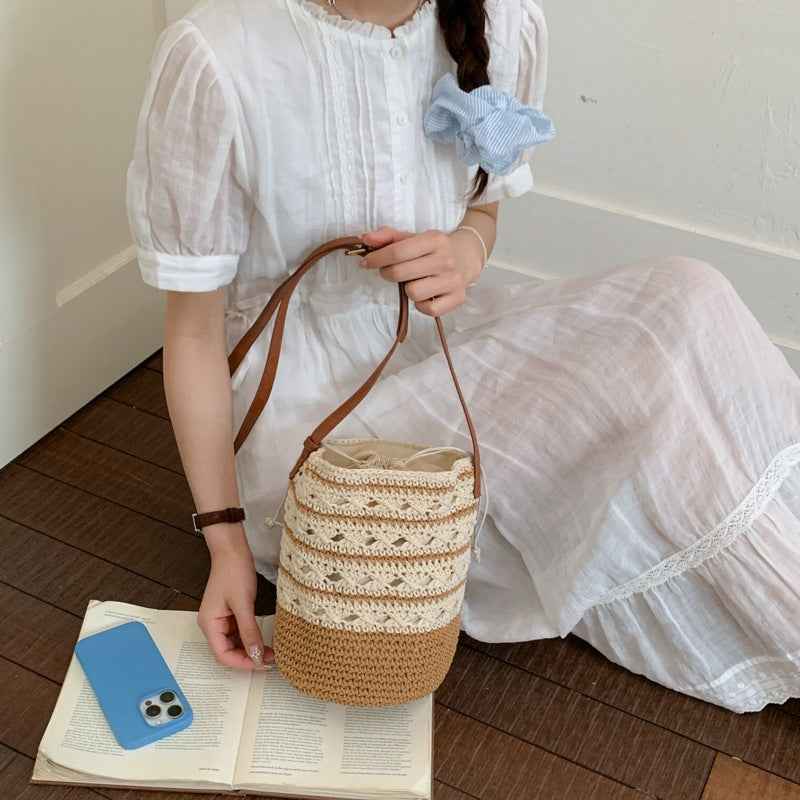 Ladies crocheted shoulder bag with fashionable drawstring-https://detail.1688.com/offer/1046006069849.html-Calm Wears-Beige-nothing-Calm Wears