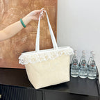 Elegant Lace-Trimmed Canvas Tote Bag